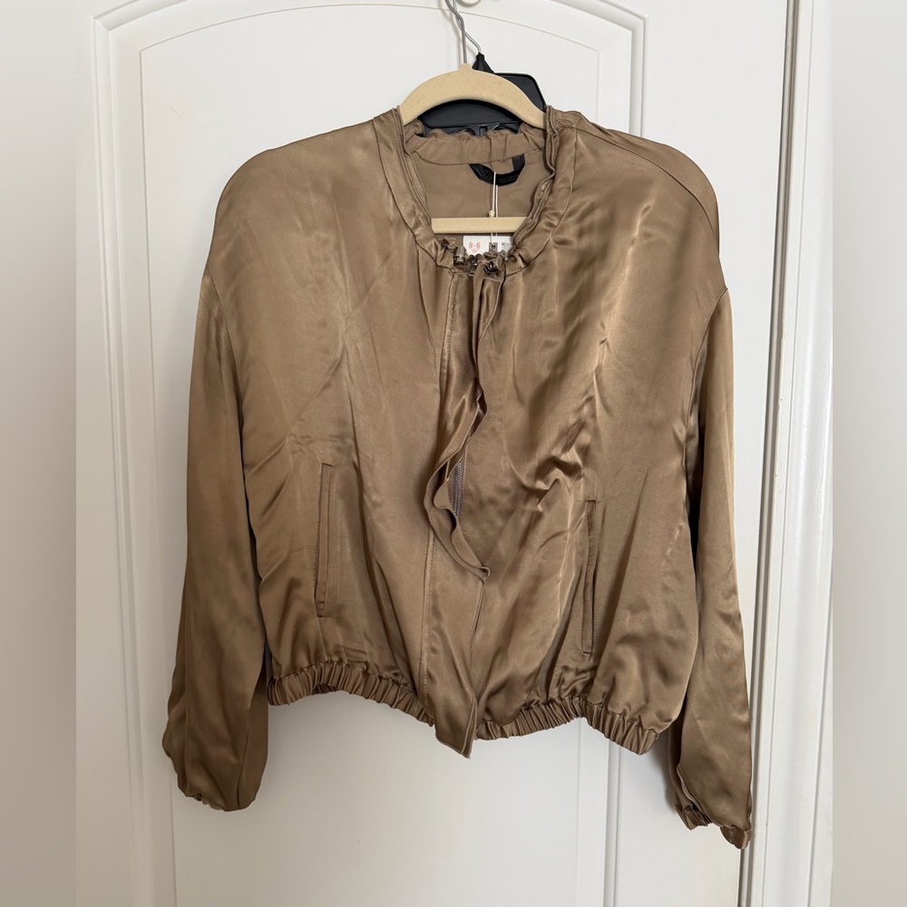 NWT Zara medium tan brown satin jacket top